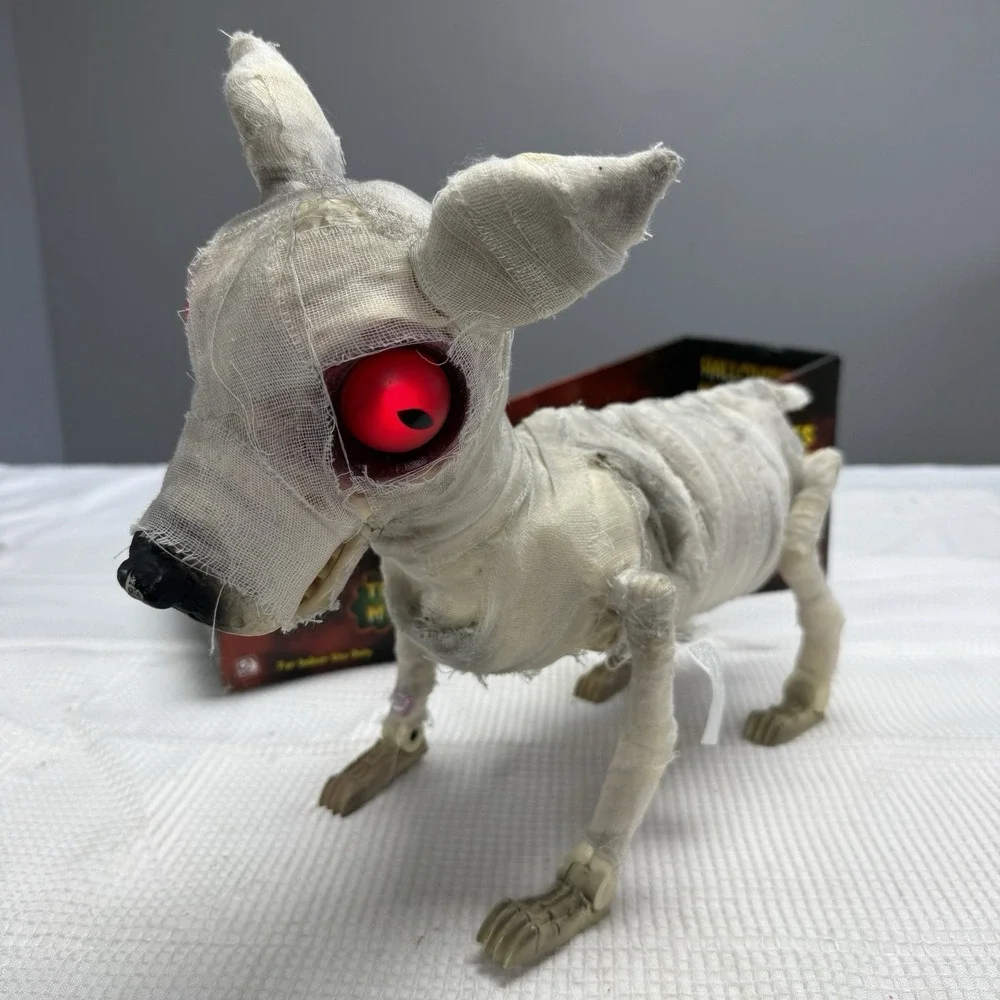 Rare 2007 Gemmy Mummy Dog Halloween Animatronic Barks Eyes Light Box Scary *read